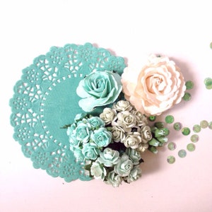 Mischmuster Seafoam Farbe Maulbeerpapier Blume und Seafoam Papier Deckchen Kombi / Packung