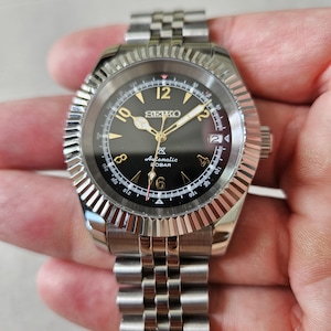 Seiko Alpinist Black Mod 39mm Automatic NH35 Mods Jubilee Bracelet + Box