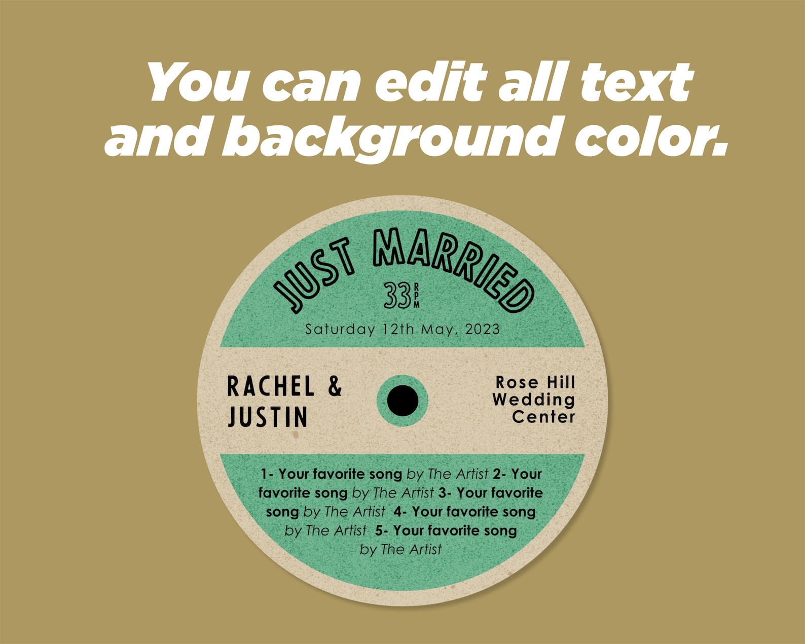 Vintage Vinyl Record Label Template Editable Wedding LP Design