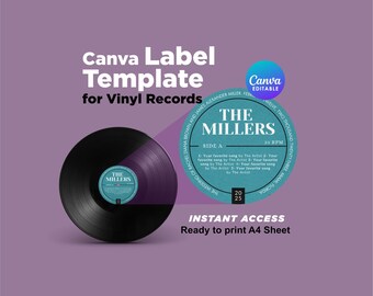 Vintage Vinyl Record Wedding Sticker Template: Editable Canva Design (Instant Download)