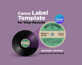 Vintage Vinyl Record Label Template: Editable Wedding LP Design (Digital Download)
