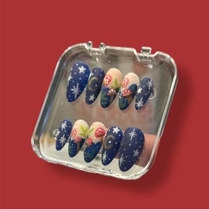 Whimsical mushroom reusable press on nails