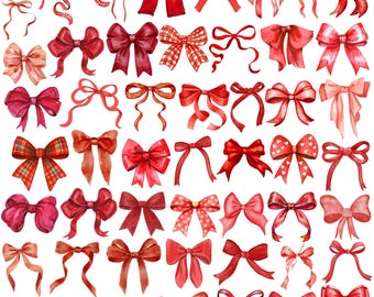 50 Cliparts PNG Bundle - Blush Red Ribbon Digital Art