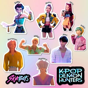 K-pop Demon Hunters Inspired Digital Stickers Pack 14 pieces Instant Download PNG Bundle Pack Rumi,Mira,Zoey,Jinu,Abby,Mystery,Romance,Baby