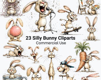 Skurril Bunny Clipart Bundle, 23 Kaninchen Cliparts, digitaler Download, kommerzielle Nutzung (digitaler Download)