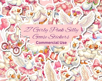 Girly rosa Alberngans Aufkleber | 27 PNG-Bundle (Digitaler Download) | Kommerzielle Nutzung erlaubt