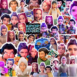 K-pop Demon Hunters Inspired Digital Stickers Pack - 50+ pieces Huntrix Edition! Instant Download PNG Bundle Pack: Huntr/x, Rumi, Mira, Zoey