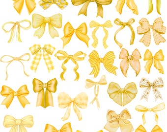 Gelbe Aquarell Schleife 30 Cliparts PNG Bundle - Blush Yellow Ribbon Digital Art