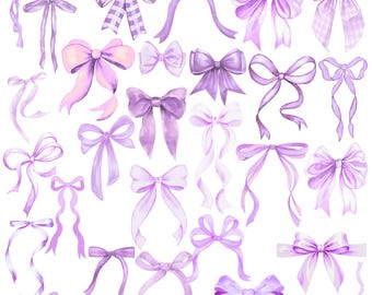 Lila 30 Cliparts PNG Bundle - Blush Purple Ribbon Digital Art