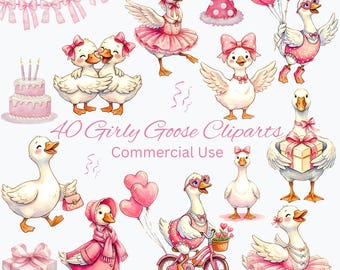 Pinky Alberne Gans Clipart, 40 Geburtstag Aquarell Gans, kommerzielle Nutzung