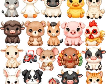 Aquarell Bauernhof Clipart-Set, Kinderzimmer Dekor (20 PNG), für kommerzielle Nutzung