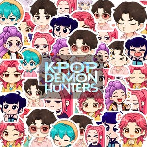 Kpop Demon Hunters 80+ Chibi Digital Stickers Bundle, Cute kawaii Chibi Pack, Sa-ja Boy Png, Hun-trix Png, Sa-ja Girls Bands Png,Mi.ra,Ru.mi