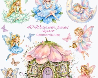40 Aquarell Feen Clipart Bundle, Geburtstag Clipart, kommerzielle Nutzung, digitaler Download