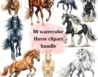 Watercolor Horse Clipart Bundle | Farm & Western PNG Designs (Commercial Use)