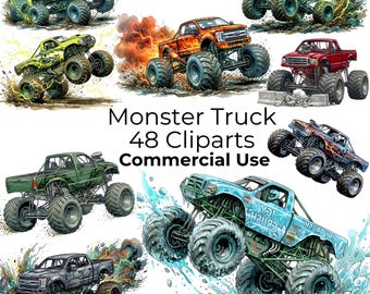 Aquarell Monstertrucks PNG Bundle, 48 Clipart, kommerzielle Nutzung (digitaler Download)