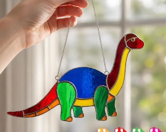 Dinosaur Stained Glass Pattern Svg, Dinosaur Suncatcher Digital Download, Long Neck Dinosaur Glass Template Pdf Png Jpg