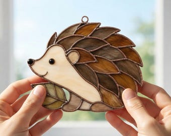 Hedgehog Stained Glass Pattern Template | Woodland Animal Suncatcher Design | Forest Glass Art Digital Download, SGV90