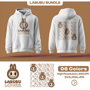 Labubu Lover Png-bundel, schattig Labubu Bunny-personage Svg, Labubu Design, perfect cadeau voor kind, png Jpg Svg