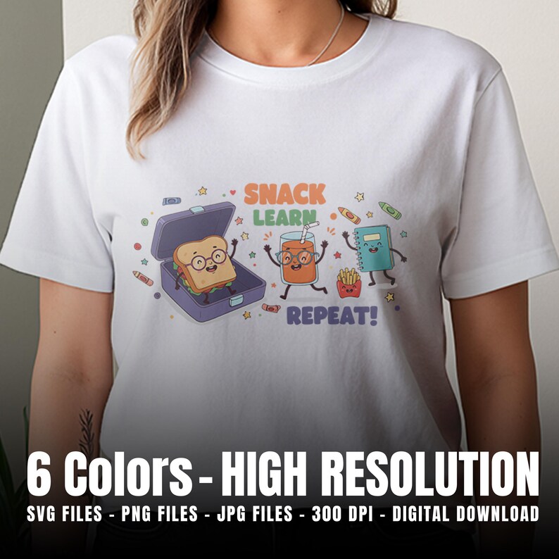 Snack Learn Repeat Clipart, Back to School Design (SVG, PNG, JPG) image 2