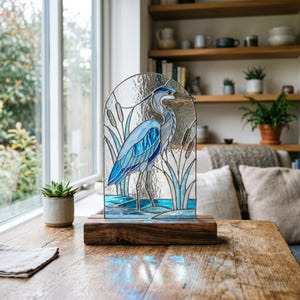 Blue Heron Stained Glass Pattern, Wetland Bird Tabletop Panel (Digital Download)