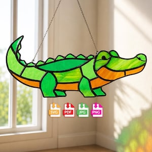 Alligator Stained Glass Pattern Svg, Gator Suncatcher Digital Download, Reptile Glass Template Pdf Png Jpg