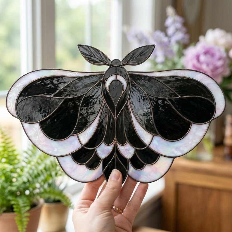 Black Moth Stained Glass Pattern, Moth Suncatcher Template, Insect ...