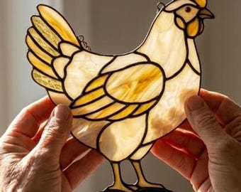 Molde de Galinha em Vitral, Modelo para Apanhador de Sol em Forma de Galinha, Decoração de Fazenda (Download Digital)