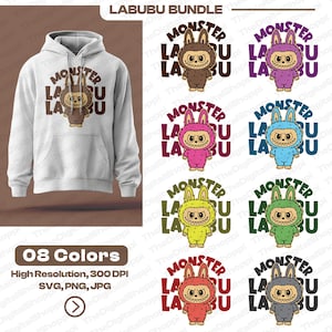 Labubu Monster clipartbundel: grappig konijntje, kawaii anime-ontwerp (SVG, PNG, JPG)