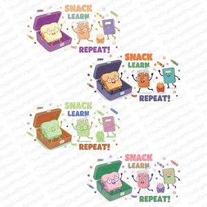 Snack Learn Repeat Clipart, Back to School Design (SVG, PNG, JPG) image 3