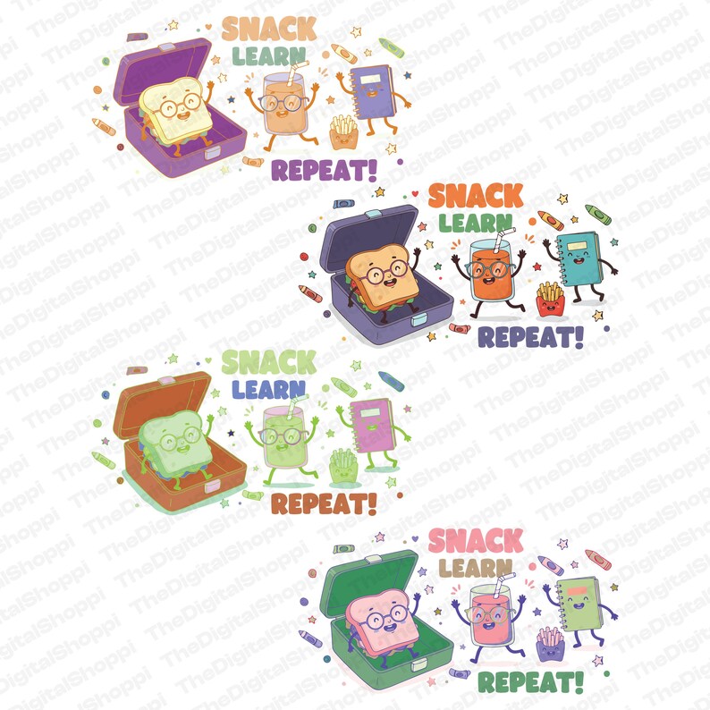 Snack Learn Repeat Clipart, Back to School Design (SVG, PNG, JPG) image 3