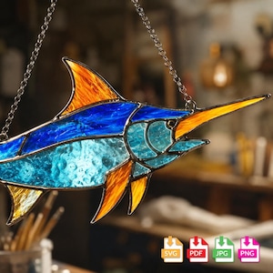 Swordfish Stained Glass Pattern, Marlin Suncatcher Template (Digital Download)