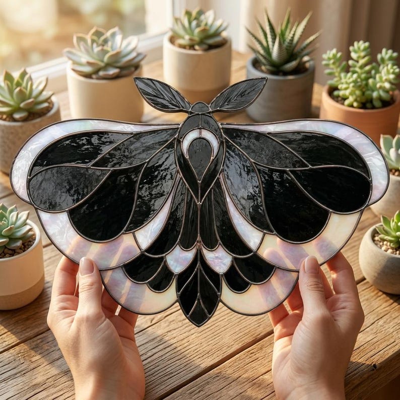 Black Moth Stained Glass Pattern, Moth Suncatcher Template, Insect ...