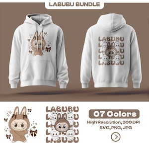 Labubu-clipartbundel: kawaii konijn, anime-stijl (SVG, PNG, JPG)