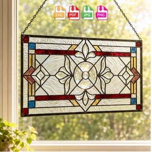 Art Deco Stained Glass Pattern, Geometric Floral Window Panel (Digital Download)