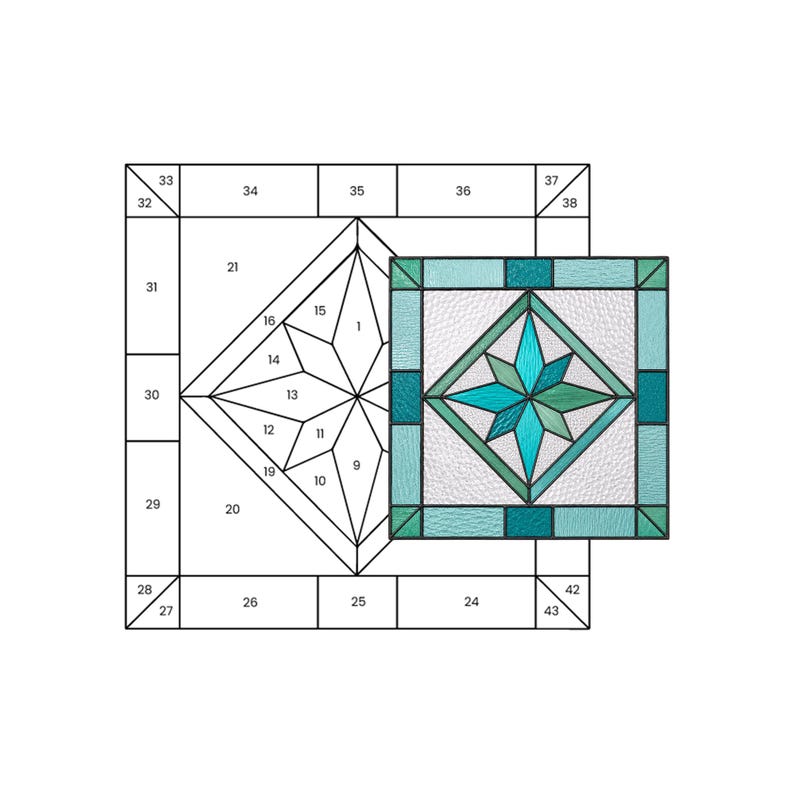 Stained Glass Example Pattern Teal Geometric Flower Stained Glass Pattern Template, Floral Suncatcher ...