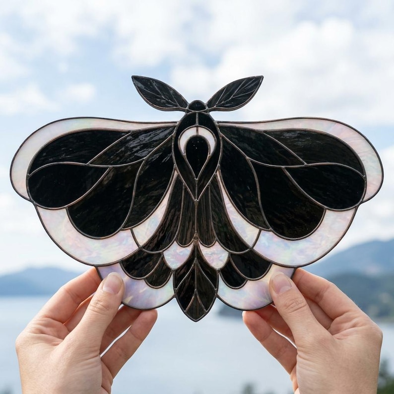 Black Moth Stained Glass Pattern, Moth Suncatcher Template, Insect ...