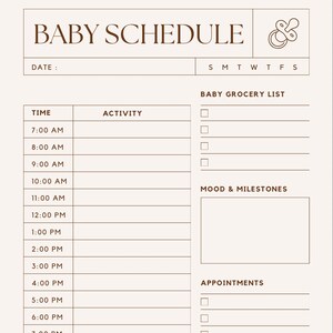 Printable Baby Schedule | Daily Baby Routine Tracker | Newborn Schedule Template | Baby Care Log | Neutral Baby Planner PDF