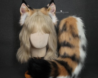Handmade Faux Fur Lynx Ears Headband and Tail Set: Cosplay Costume