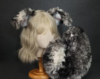 Faux Fur Curly-Haired  Dog Ears Headband & Tail: Cosplay Costume