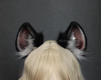 Handmade Faux Fur Hyena Dog Ears Headband & Tail Cosplay Costume