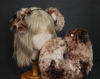 Faux Fur Dog Ears Headband & Tail: Halloween Cosplay Costume
