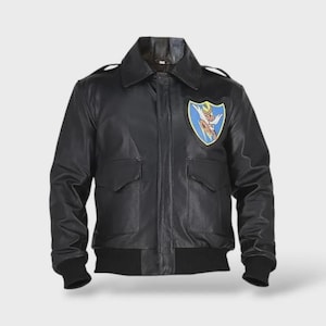 Handmade Men’s Black A-2 Pilot Jacket with Patches – WWII Flying Tiger Leather Bomber Style