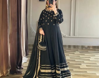 Black Anarkali Dress for Women, Pakistani Formal Maxi Dress, Modest Indian Wedding Outfit, Handmade Party Wear Suit