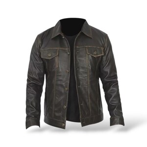 Handgefertigte Lammfell Lederjacke für Herren - Braunes gestepptes Biker Motorradmantel Geschenk für ihn