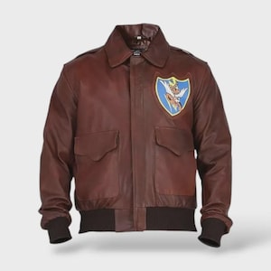 Handmade Men’s Vintage A-2 Flying Tiger Jacket – WWII-Inspired Brown Leather Bomber with Patches