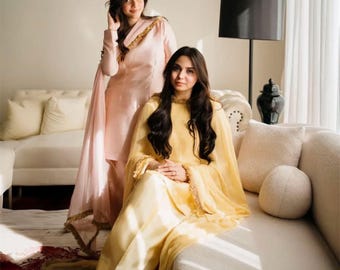Sheesha Silk Pakistani Dress 3PC Set, Farshi Shalwar Suit, Handmade Formal Wear, Indian Wedding Outfit, Luxury Ethnic Dress