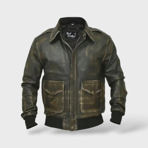 ジャケット・アウター vintage A-2 faded leather flight jacket Handmade Vintage A-2 Leather Flight Jacket: WWII Aviator