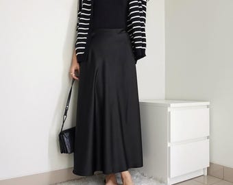 Satin Maxi Skirt Women, Elegant Long Skirt, Minimalist Capsule Wardrobe Essential, Modest Fashion