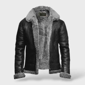 Aviator Shearling Leather Jacket Men’s B3 Bomber Jacket Vintage Pilot Flying Jacket Real Sheepskin Coat