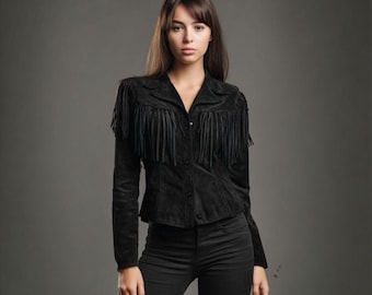 ジャケット・アウター 90s suede fringe collar Women's Fringe Western Short Body Vintage 90s Style Cropped Suede